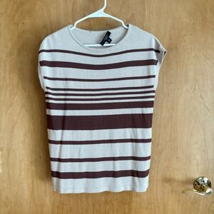 Max Mara Weekend Short Sleeve Women's Stripe Top Brown Cream US Small